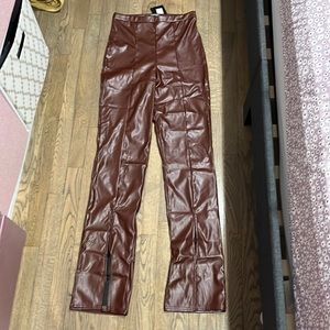 Leather like pants with cute open split flare bell skinny bottoms